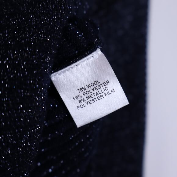 MICHELLE MASON Metallic Twist Ribbed Sweater Navy Asymmetric Hem Women's P/US 2 - Picture 12 of 13